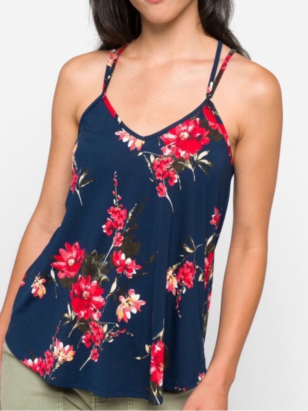 Papermoon Navy Floral Cami with Red Blossom Print